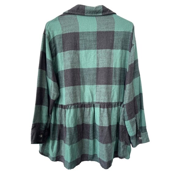 American Eagle Shirt Size Medium Button Up Long Sleeve Peplum Green Black Preppy - Picture 4 of 8